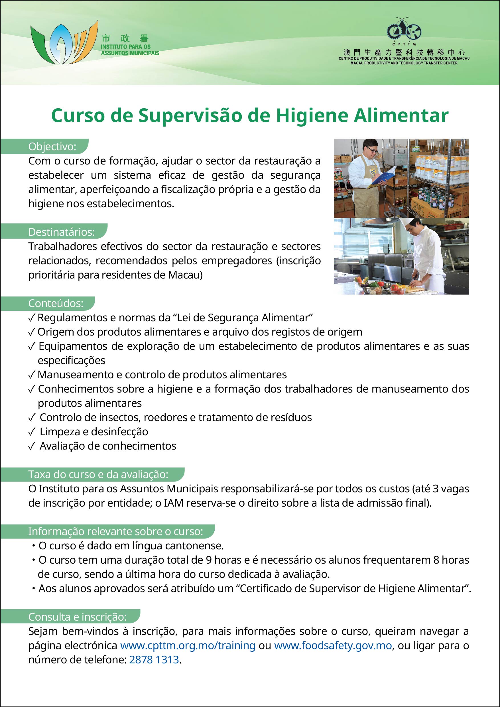 Curso de Supervisão de Higiene Alimentar